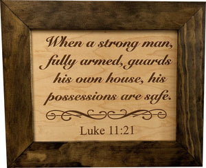 Hidden Gun Safe Recessed In Wall With Luke 11:21 Bible Verse Decoration - Recess In The Wall or Mount On The Wall by Bellewood Designs by Bellewood Designs, Southern home decor