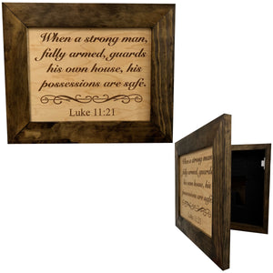 Hidden Gun Safe Recessed In Wall With Luke 11:21 Bible Verse Decoration - Recess In The Wall or Mount On The Wall by Bellewood Designs by Bellewood Designs, Southern home decor