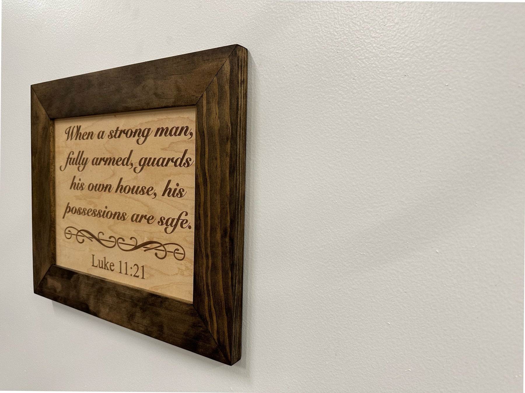 Hidden Gun Safe Recessed In Wall With Luke 11:21 Bible Verse Decoration - Recess In The Wall or Mount On The Wall by Bellewood Designs by Bellewood Designs, Southern home decor