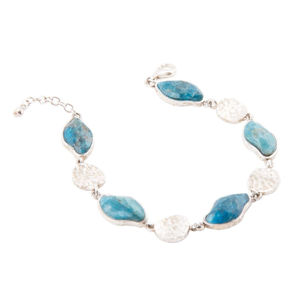 Luna Blue Apatite and Sterling Silver Line bracelet detail view by Barse Jewelry