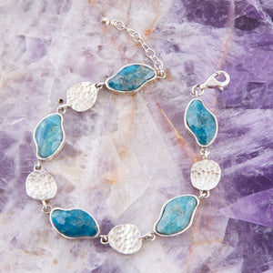 Luna Blue Apatite and Sterling Silver Line bracelet detail view by Barse Jewelry