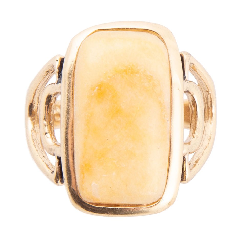 Luster Yellow Agate Golden Statement Ring detail view by Barse Jewelry