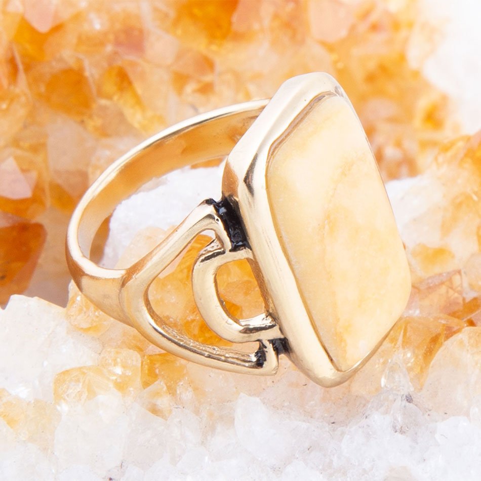 Luster Yellow Agate Golden Statement Ring detail view by Barse Jewelry