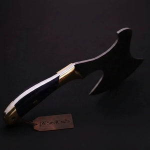 Hand-Forged Damascus Bearded Hatchet with Purple wood and brass Handle by JW SteelCrafts, Southern lifestyle apparel detail photo 3