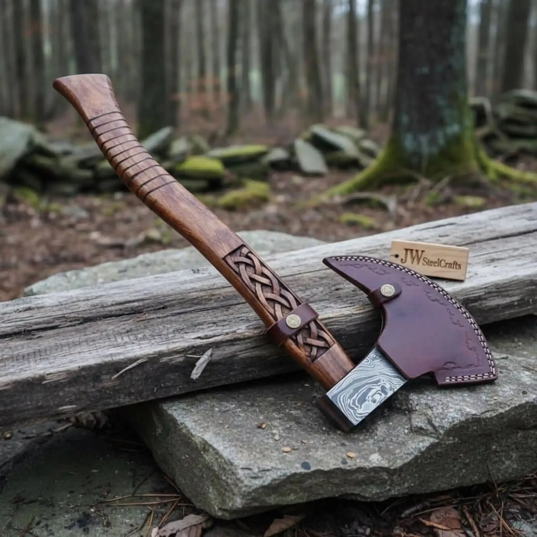 Handmade Damascus Steel Tomahawk Axe by JW SteelCrafts, Southern lifestyle apparel detail photo 3