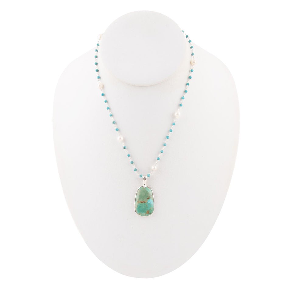 Madeleine Blue Turquoise and Sterling Silver Drop Pendant Necklace detail view by Barse Jewelry
