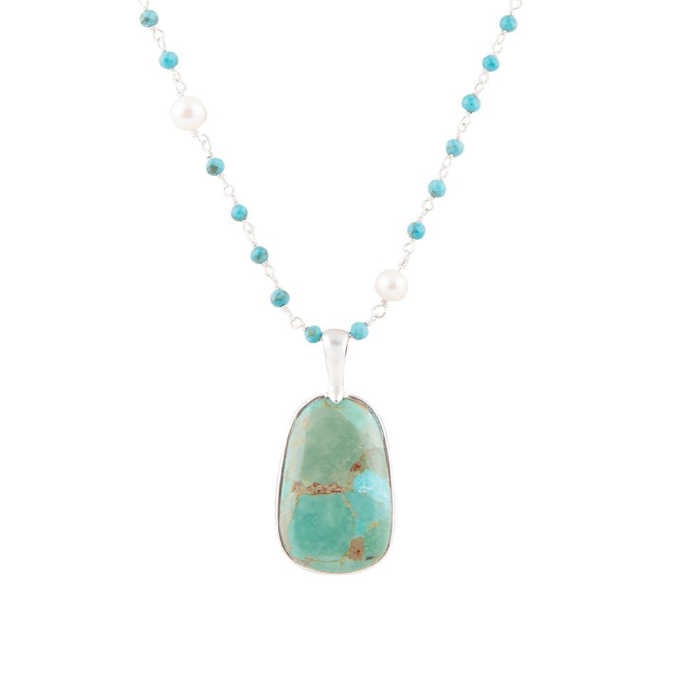 Madeleine Blue Turquoise and Sterling Silver Drop Pendant Necklace by Barse Jewelry