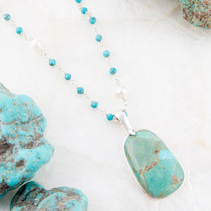 Madeleine Blue Turquoise and Sterling Silver Drop Pendant Necklace detail view by Barse Jewelry