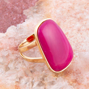 Madeleine Pink Agate Golden Ring detail view by Barse Jewelry