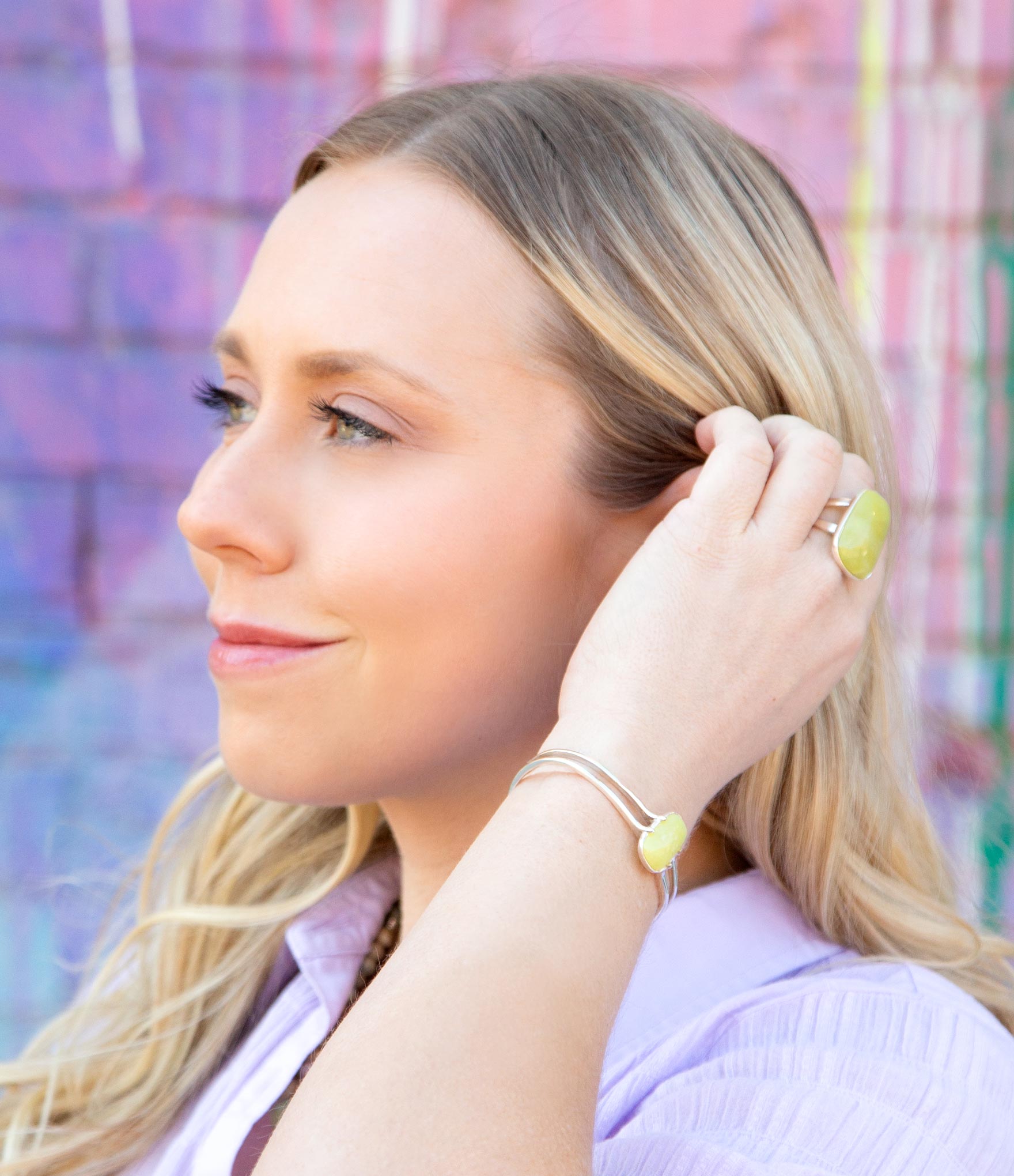Madeleine Yellow Jade and Sterling Silver Ring detail view by Barse Jewelry