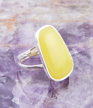 Madeleine Yellow Jade and Sterling Silver Ring detail view by Barse Jewelry