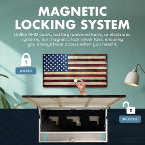 Large American Flag Gun Safe - Quick Access Hidden Gun Safe for Rifles, Shotguns, & Handguns - Gun Concealment Furniture with Magnetic Lock - Gun Self by Bellewood Designs