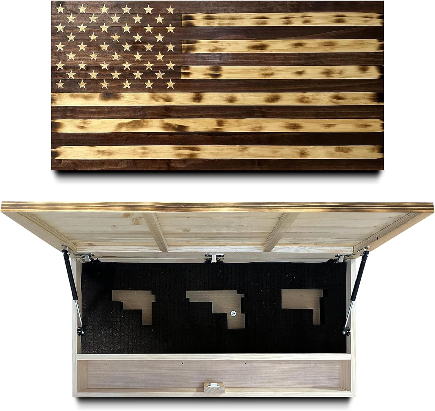 Large American Flag Gun Safe - Quick Access Hidden Gun Safe for Rifles, Shotguns, & Handguns - Gun Concealment Furniture with Magnetic Lock - Gun Self by Bellewood Designs