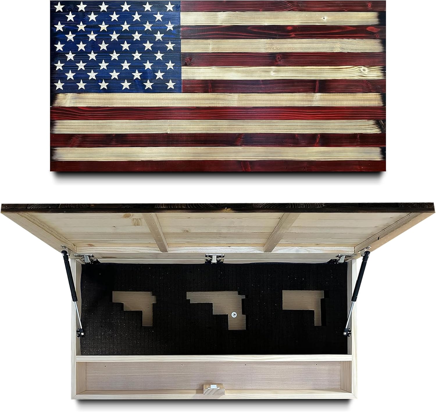 Large American Flag Gun Safe - Quick Access Hidden Gun Safe for Rifles, Shotguns, & Handguns - Gun Concealment Furniture with Magnetic Lock - Gun Self by Bellewood Designs