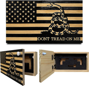 Dont Tread on Me Concealment Shelf - Quick Access Patriotic Hidden Gun Storage with Magnetic Lock - Safe & Secure Gun Concealment Furniture (Stripes)