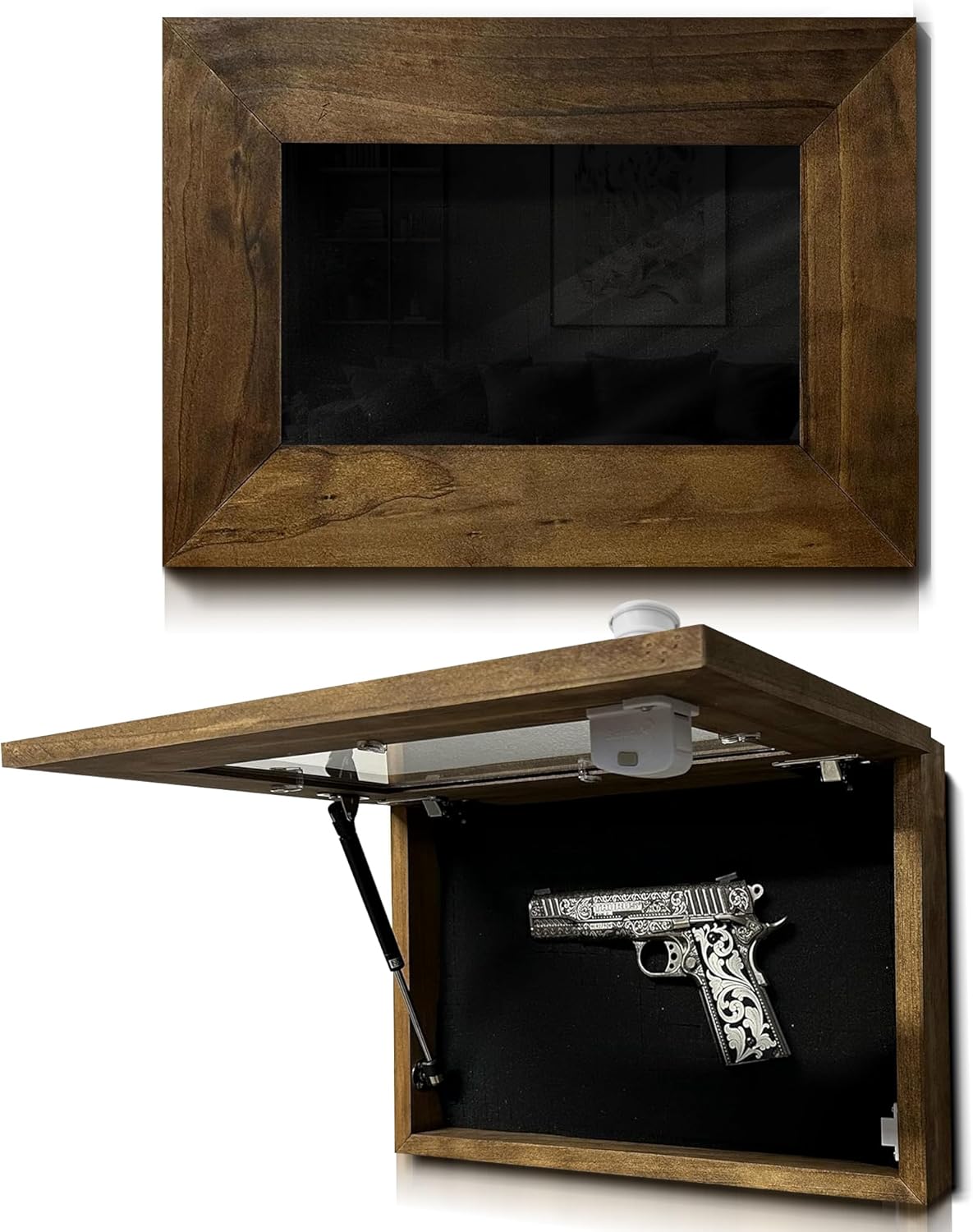 Wall Mounted Pistol Display Case - Handcrafted Gun Cabinet with Magnetic Lock for Secure Storage - Quick Access Gun Display Case with Mount & Customiz by Bellewood Designs