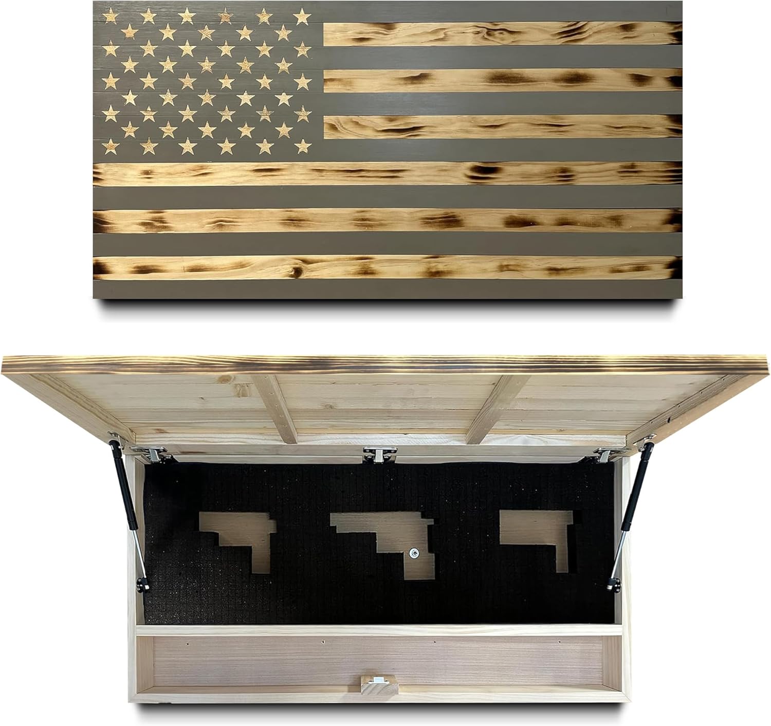 Large American Flag Gun Safe - Quick Access Hidden Gun Safe for Rifles, Shotguns, & Handguns - Gun Concealment Furniture with Magnetic Lock - Gun Self by Bellewood Designs