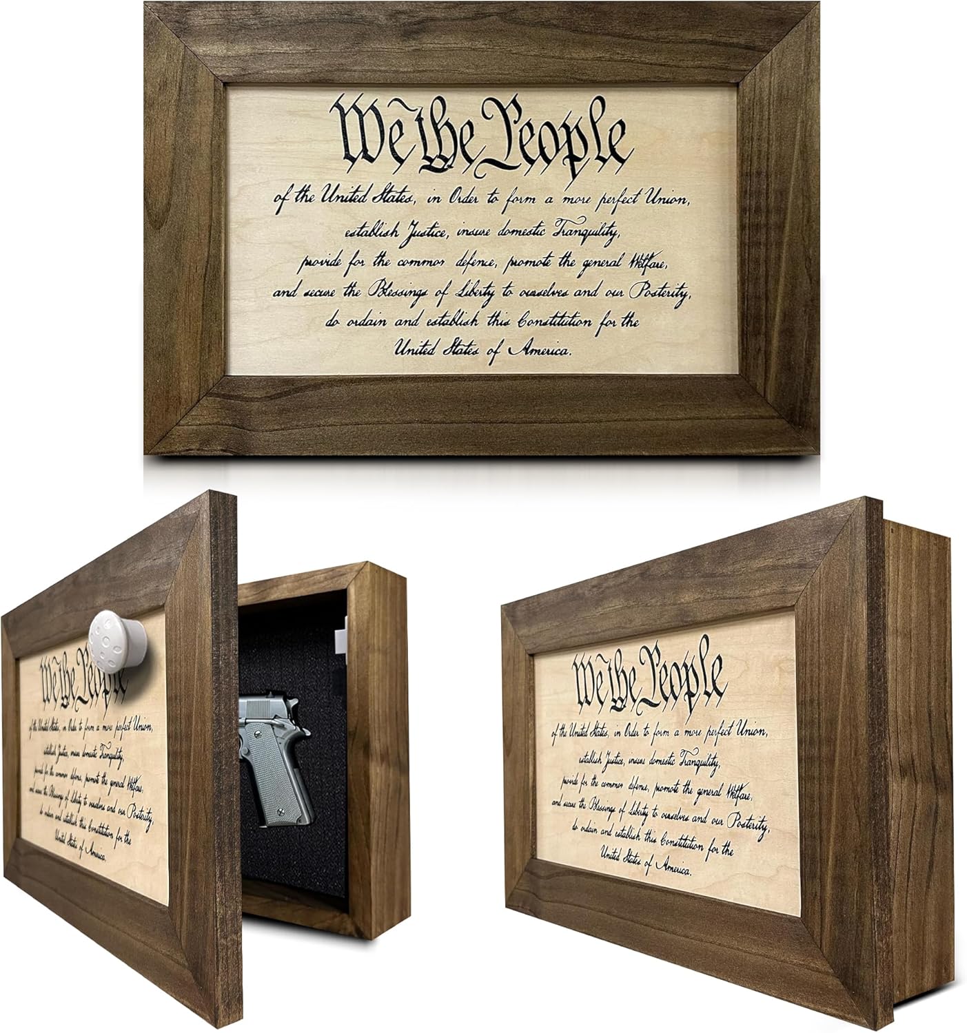 We The People Constitution Gun Concealment Furniture - Handcrafted Hidden Gun Storage Wall Decor - Hidden Safe Furniture with Magnetic Lock for Quick by Bellewood Designs