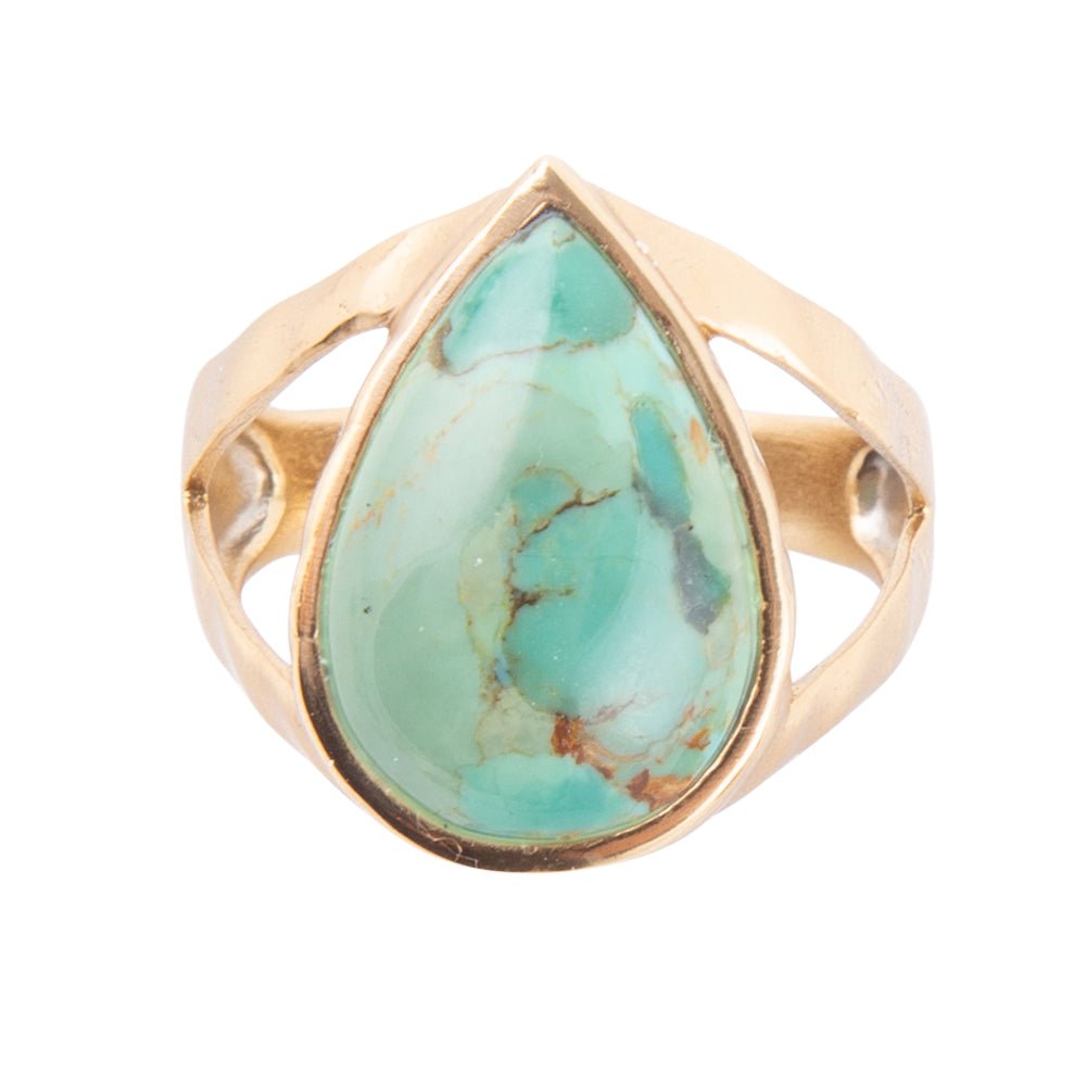 Maisy Blue Turquoise Golden Teardrop Ring detail view by Barse Jewelry