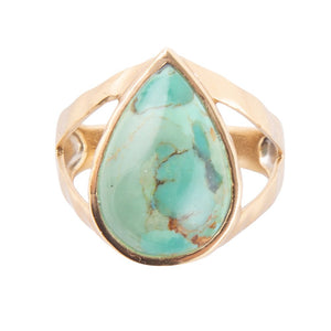 Maisy Blue Turquoise Golden Teardrop Ring detail view by Barse Jewelry