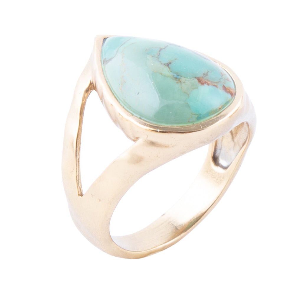 Maisy Blue Turquoise Golden Teardrop Ring by Barse Jewelry