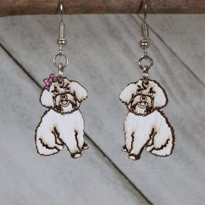 Maltipoo Wooden Earrings | Dog Lover Pet Jewelry by Cate's Concepts, LLC, handmade jewelry detail photo 2