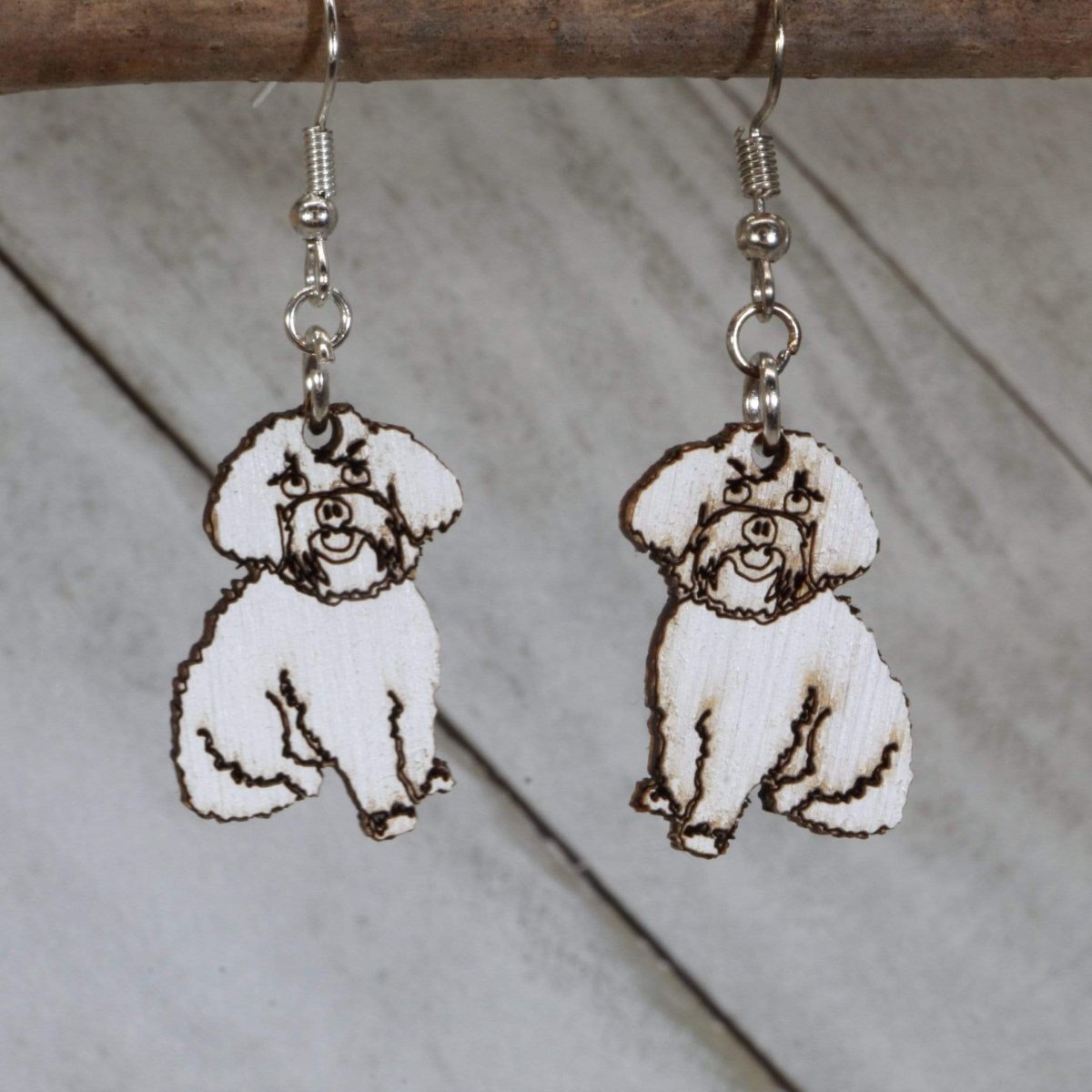 Maltipoo Wooden Earrings | Dog Lover Pet Jewelry by Cate's Concepts, LLC, handmade jewelry detail photo 3