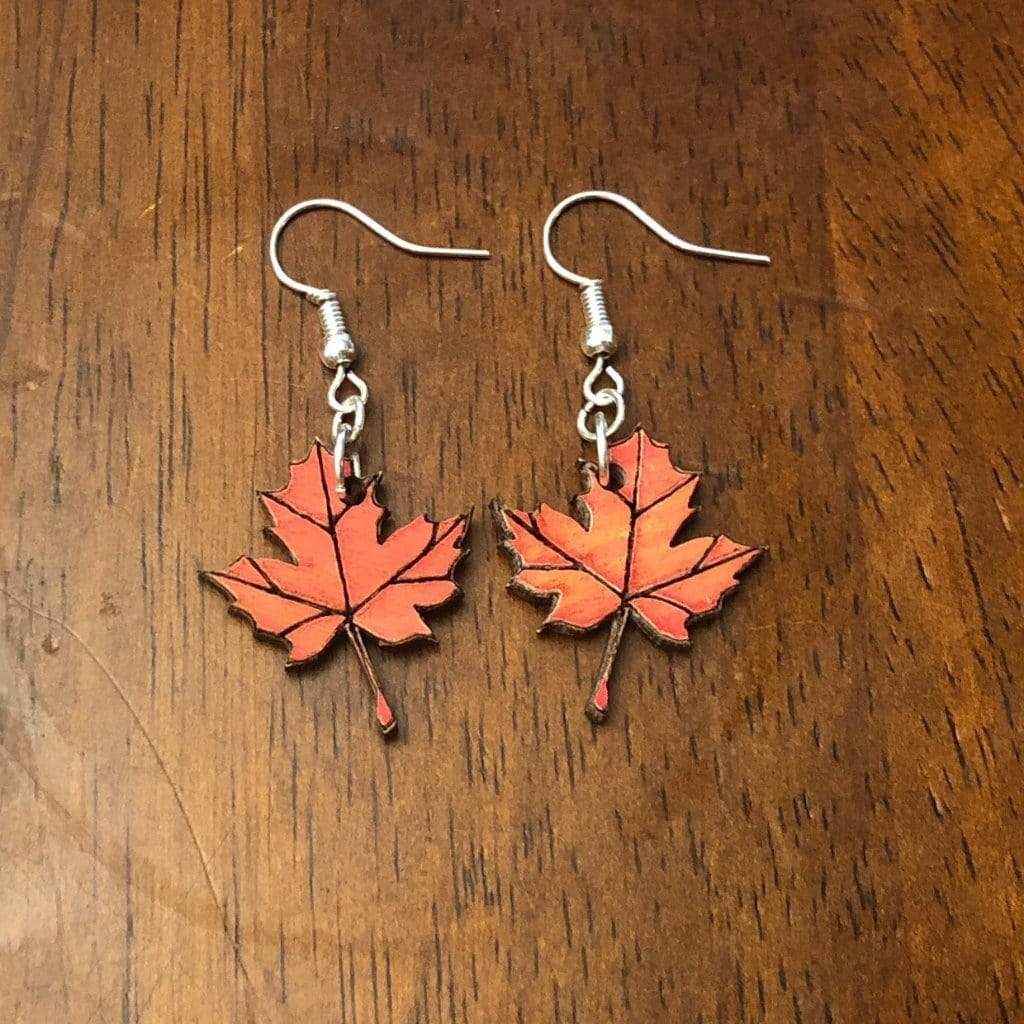 Maple Leaf Wooden Dangle Earrings | Nature Fall Jewelry by Cate's Concepts, LLC, handmade jewelry detail photo 3