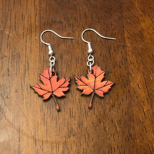 Maple Leaf Wooden Dangle Earrings | Nature Fall Jewelry by Cate's Concepts, LLC, handmade jewelry detail photo 3