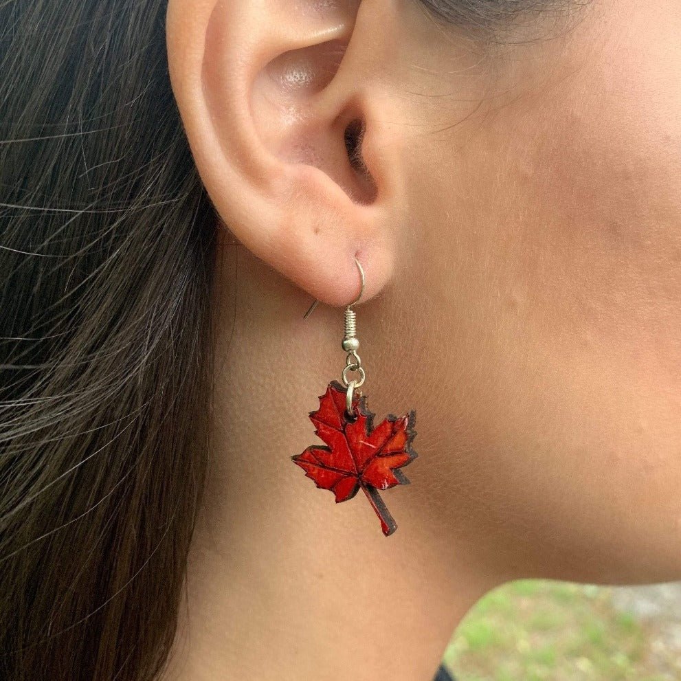 Maple Leaf Wooden Dangle Earrings | Nature Fall Jewelry by Cate's Concepts, LLC, handmade jewelry detail photo 7