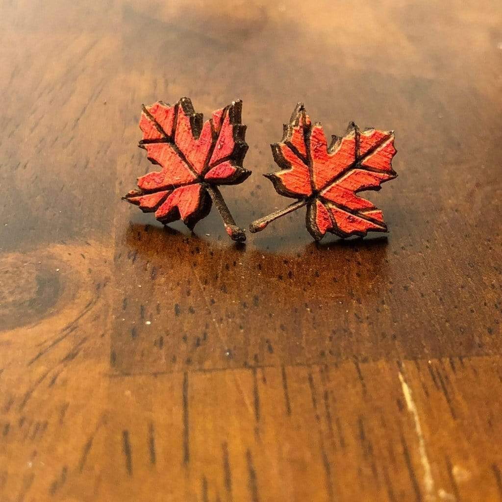 Maple Leaf Wooden Dangle Earrings | Nature Fall Jewelry by Cate's Concepts, LLC, handmade jewelry detail photo 4