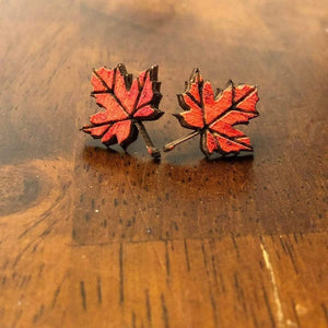Maple Leaf Wooden Dangle Earrings | Nature Fall Jewelry by Cate's Concepts, LLC, handmade jewelry detail photo 4