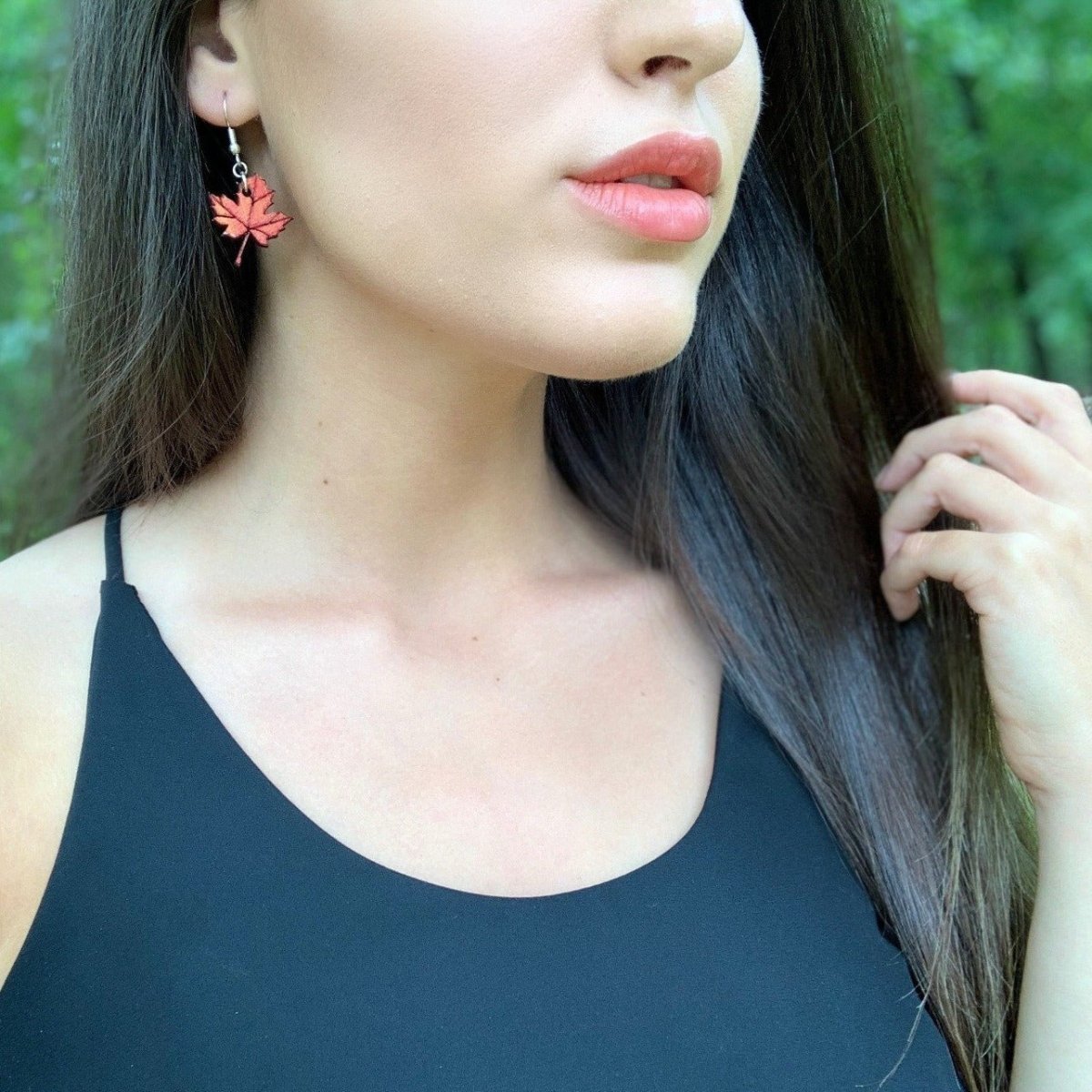 Maple Leaf Wooden Dangle Earrings | Nature Fall Jewelry by Cate's Concepts, LLC, handmade jewelry detail photo 6
