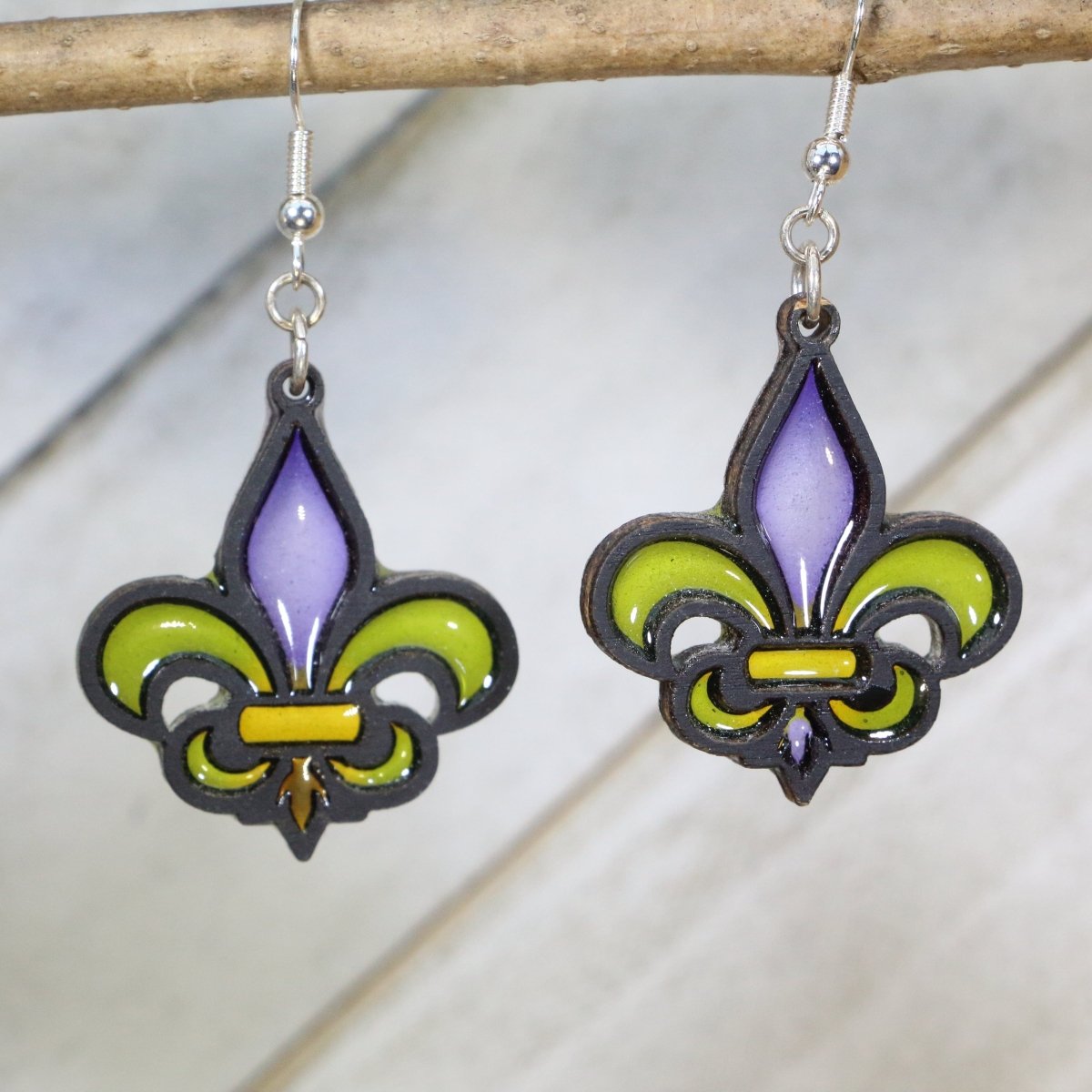 Fleur-de-Lis Resin Earrings | Mardi Gras New Orleans Jewelry by Cate's Concepts, LLC, handmade jewelry main product photo