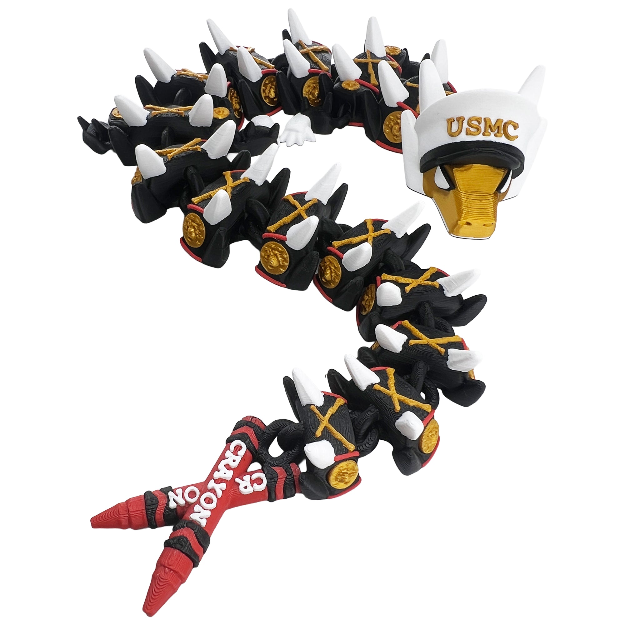 Marine Corps dragon with red crayon tail and dress uniform details