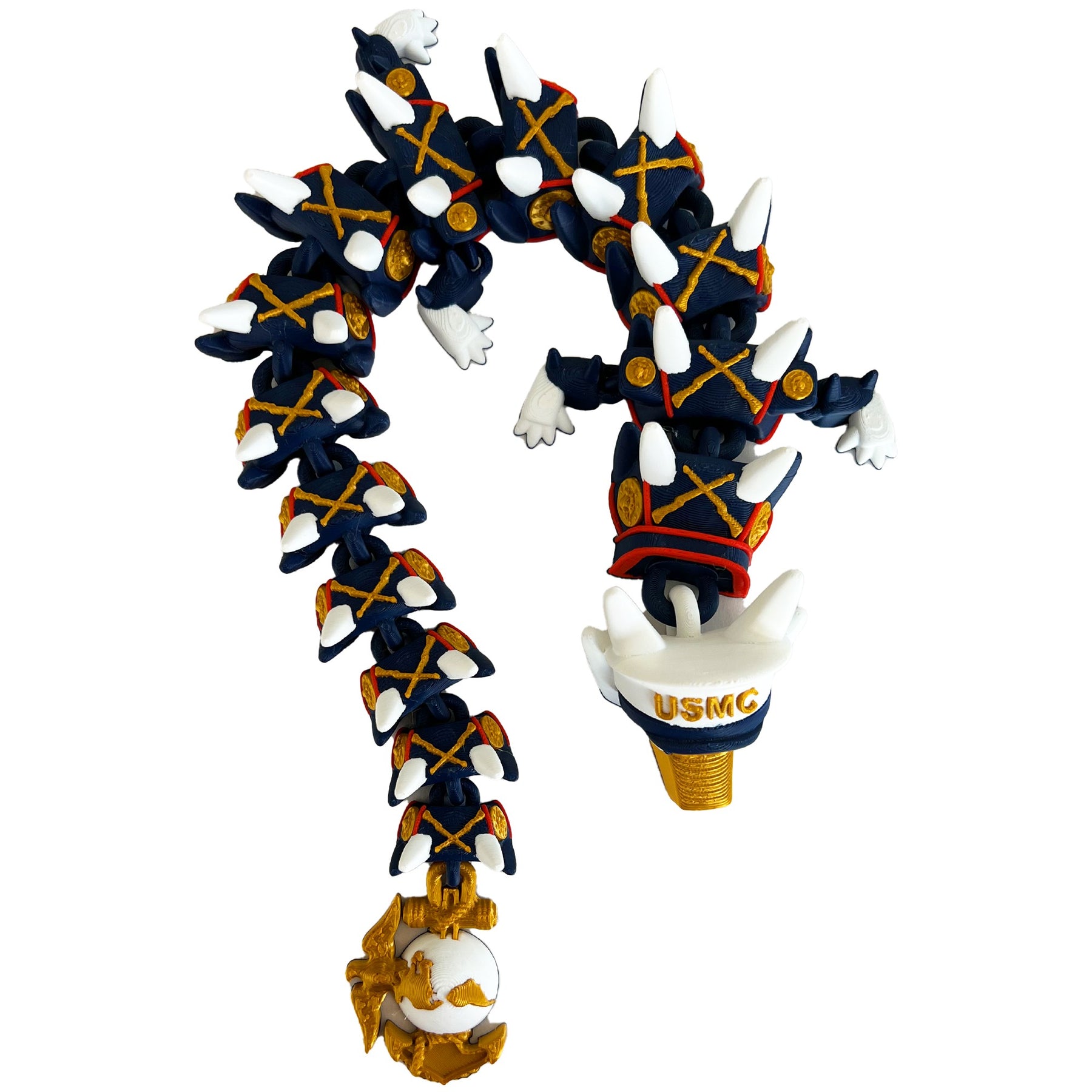 Full length Marine Corps articulated dragon with USMC cover and Eagle Globe and Anchor tail