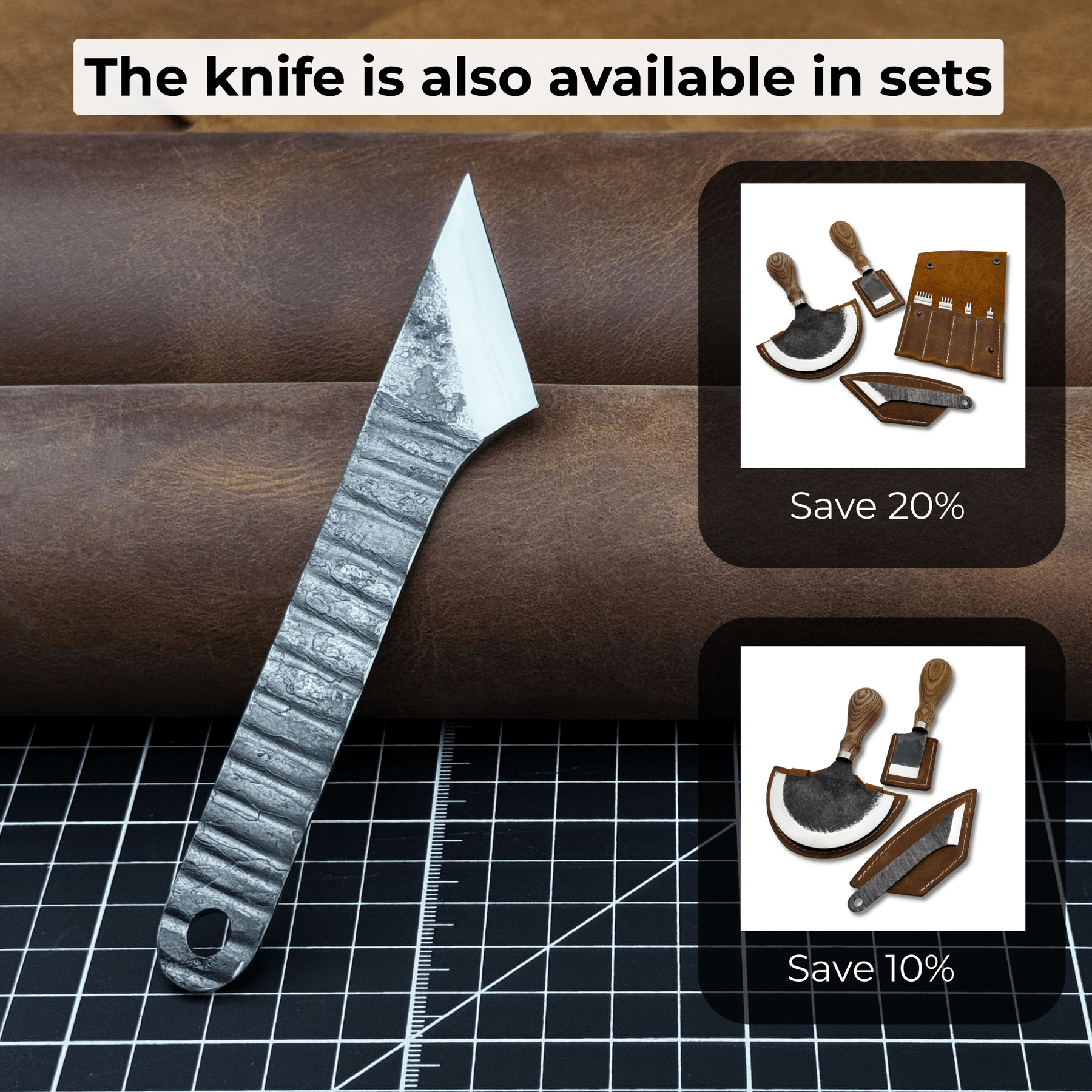Marking Knife Kiridashi with leather sheath, 4 cm (1.57 inches) detail view by Sharky Forged Steel Tools