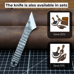 Marking Knife Kiridashi with leather sheath, 4 cm (1.57 inches) detail view by Sharky Forged Steel Tools
