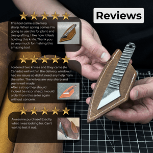 Marking Knife Kiridashi with leather sheath, 4 cm (1.57 inches) detail view by Sharky Forged Steel Tools