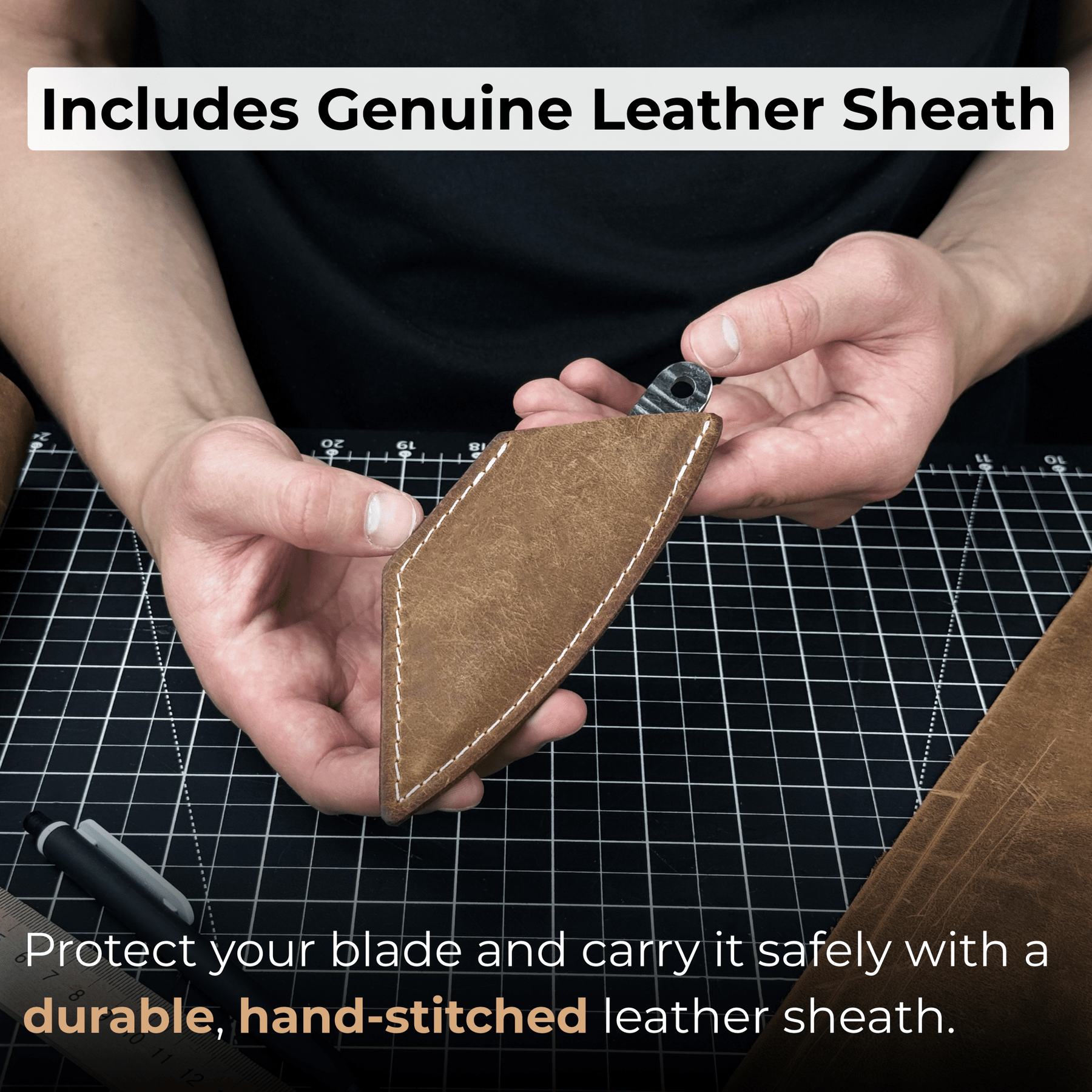 Marking Knife Kiridashi with leather sheath, 4 cm (1.57 inches) detail view by Sharky Forged Steel Tools