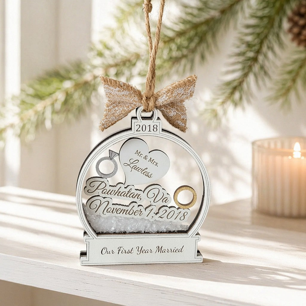 First Christmas Married Ornament detail view by EverLee Creations