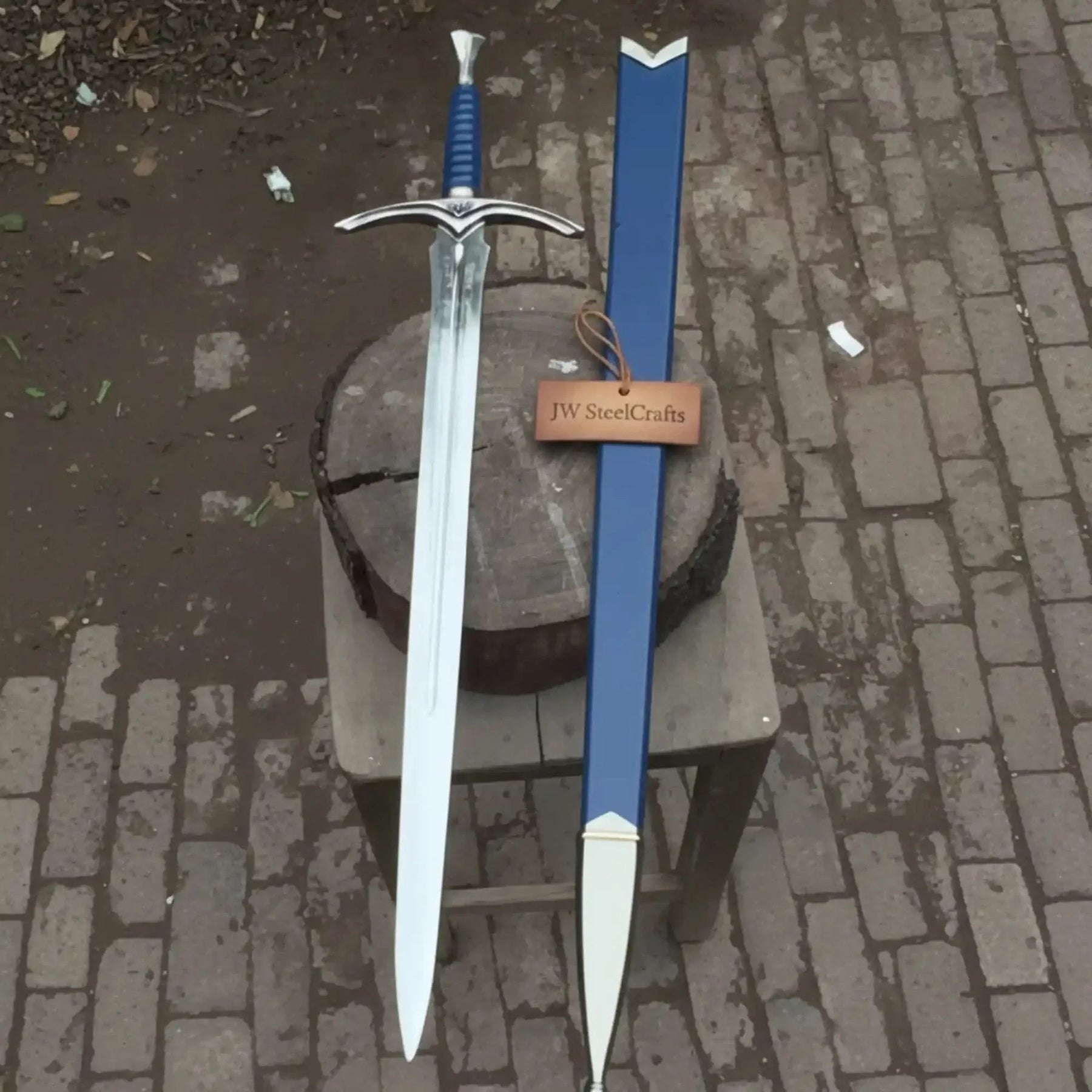 Blue Valor Handmade Medieval Knight Sword Replica | Blue Leather & Polish Blade by JW SteelCrafts, Southern handmade gift main product photo