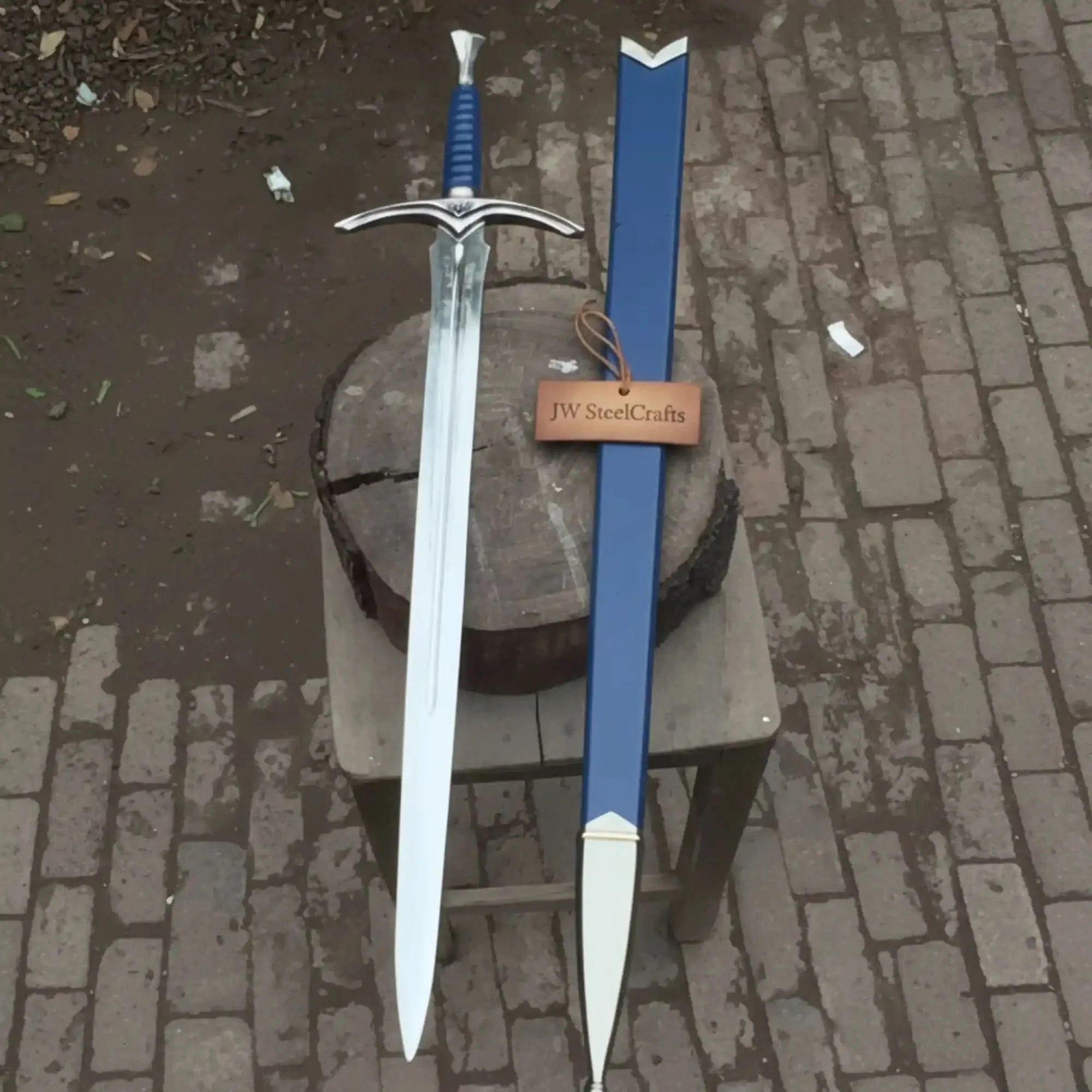 Blue Valor Handmade Medieval Knight Sword Replica | Blue Leather & Polish Blade by JW SteelCrafts, Southern handmade gift main product photo