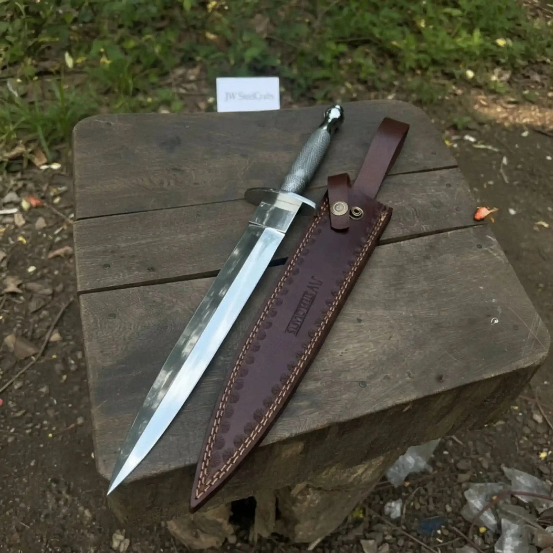 Silver Wire Medieval Quillon Dagger | Mirror Polish Handmade Steel Blade by JW SteelCrafts, Southern lifestyle apparel main product photo
