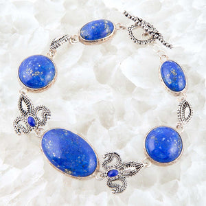Mehndi Blue Lapis and Sterling Silver Link Bracelet detail view by Barse Jewelry