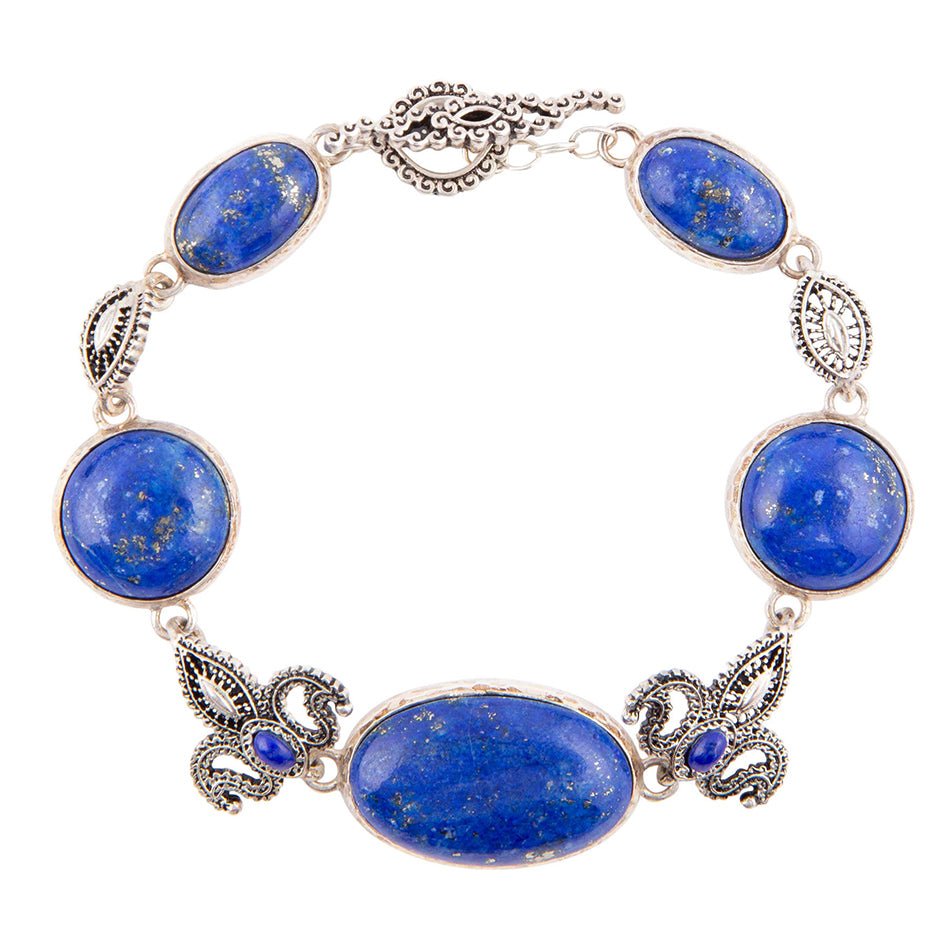 Mehndi Blue Lapis and Sterling Silver Link Bracelet by Barse Jewelry