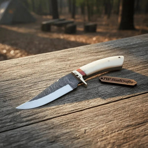 Hand Forged Knife-Steel Blade Camel Bone Handle by JW SteelCrafts, Damascus knife main product photo