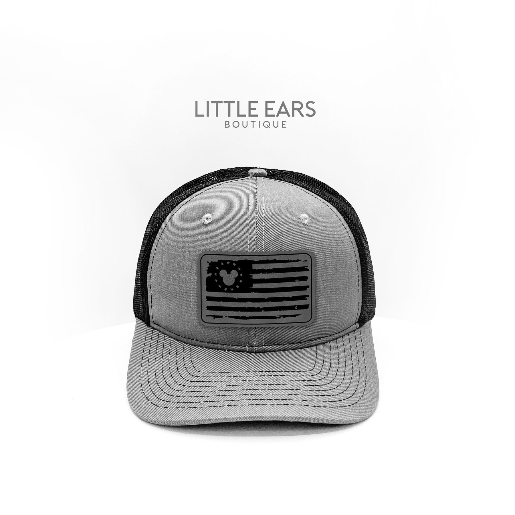 American Flag Trucker Hat by Little Ears Boutique, Southern lifestyle apparel detail photo 3