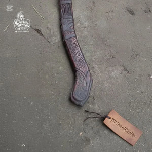 Handmade Viking Double-Bit Carbon Steel Axe with Norse Rune Etching and Engraved Hardwood Handle by JW SteelCrafts, Southern lifestyle apparel detail photo 6