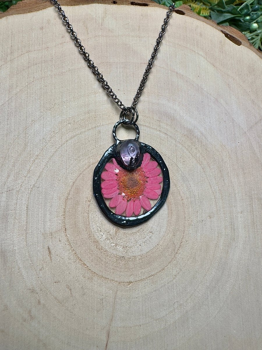 Miralyn- Resin Face and Flower Necklace by Copper Ashes